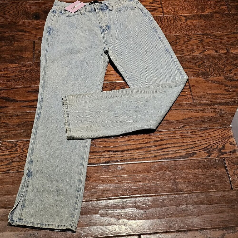 English Factory S 29 New W Tags Straight-Leg High Rise Side Slit 90's Acid Wash